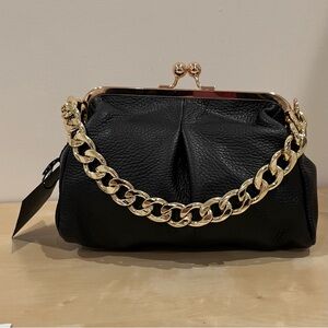 Genuine Leather Massimo Castelli Purse with Golden Chains Made in Italy NEW